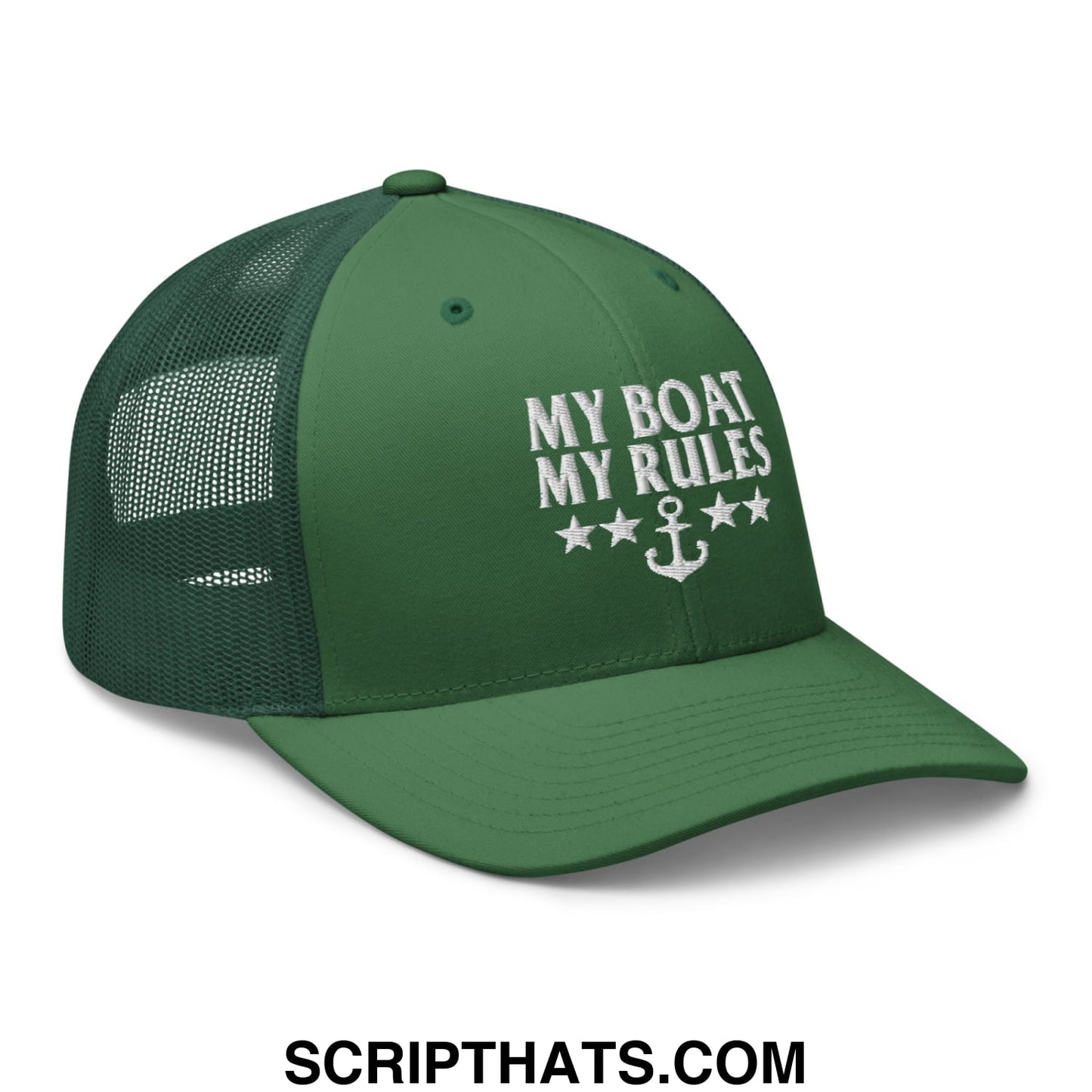 My Boat My Rules Embroidered Mesh Trucker Hat Evergreen
