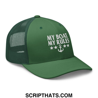 My Boat My Rules Embroidered Mesh Trucker Hat Evergreen
