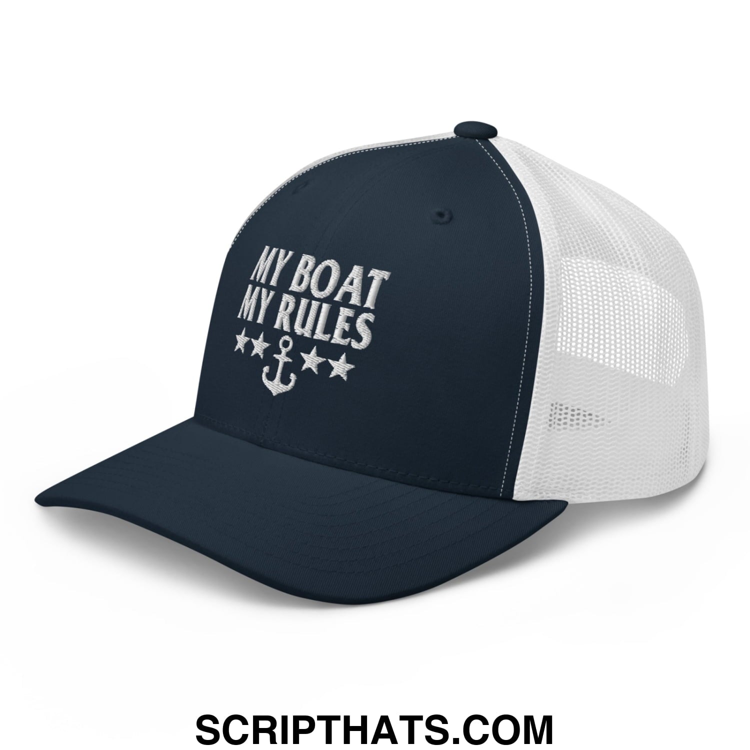 My Boat My Rules Embroidered Mesh Trucker Hat Navy White