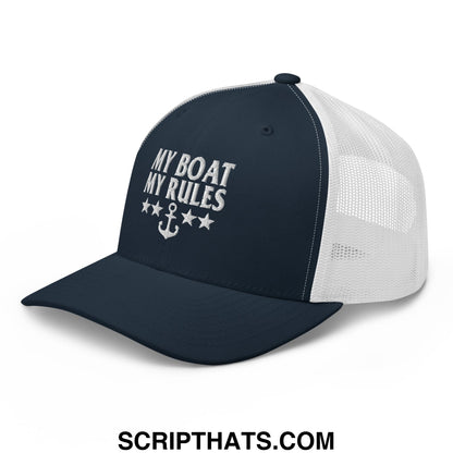 My Boat My Rules Embroidered Mesh Trucker Hat Navy White