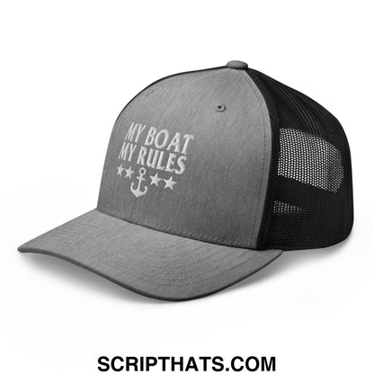 My Boat My Rules Embroidered Mesh Trucker Hat Heather Black