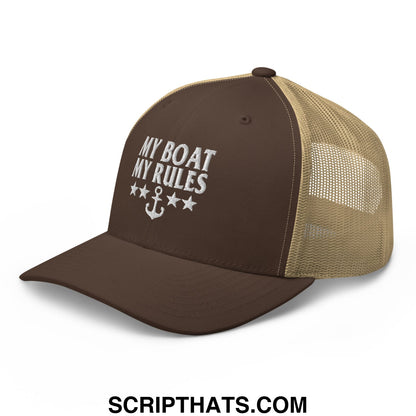 My Boat My Rules Embroidered Mesh Trucker Hat Brown Khaki