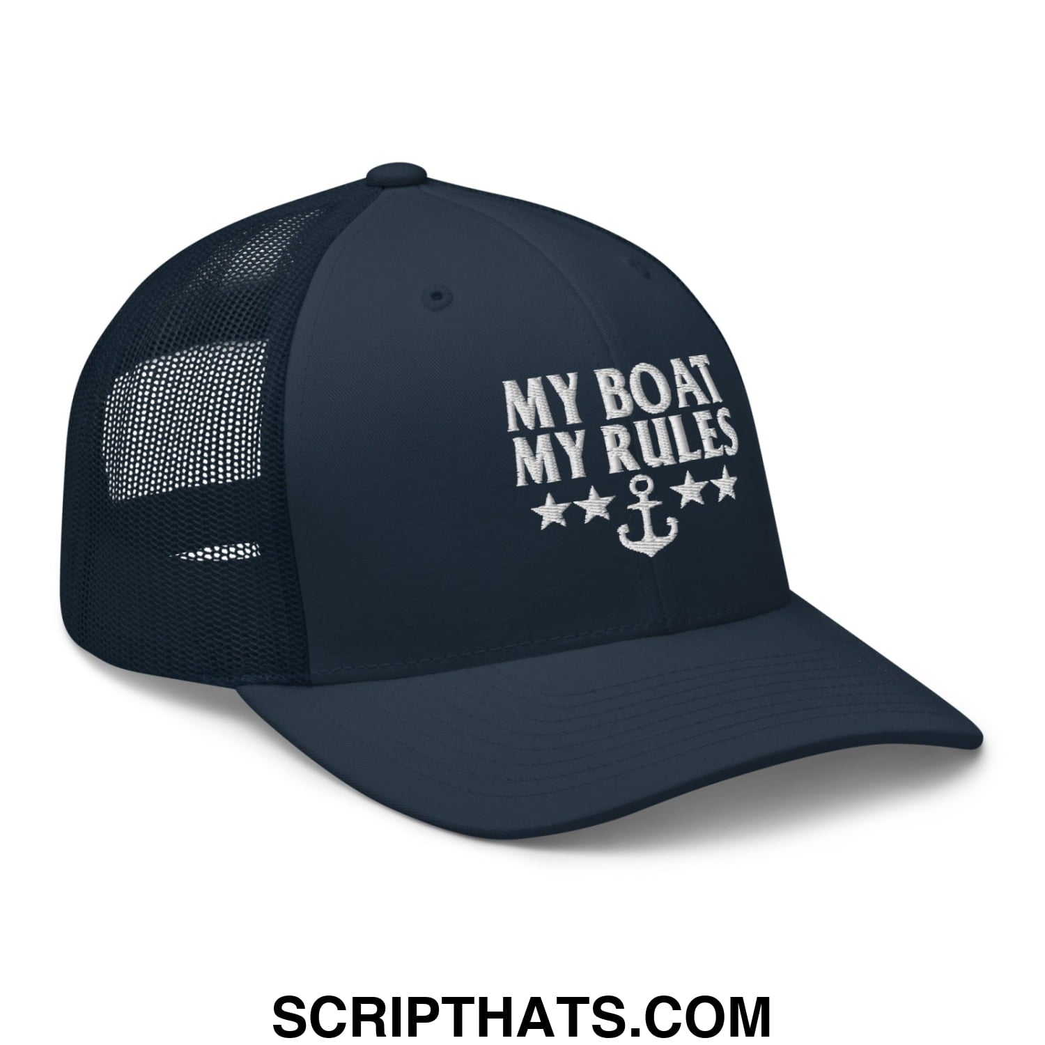My Boat My Rules Embroidered Mesh Trucker Hat Navy