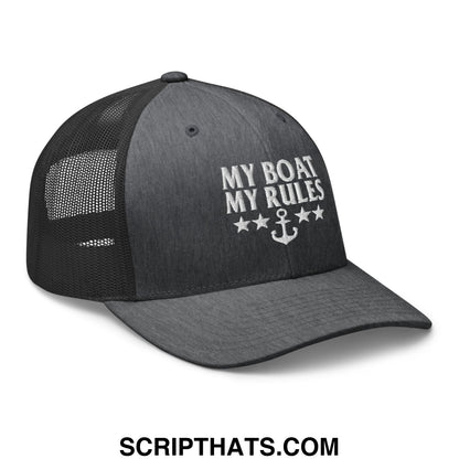 My Boat My Rules Embroidered Mesh Trucker Hat Dark Heather Gray