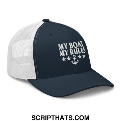 My Boat My Rules Embroidered Mesh Trucker Hat Navy White