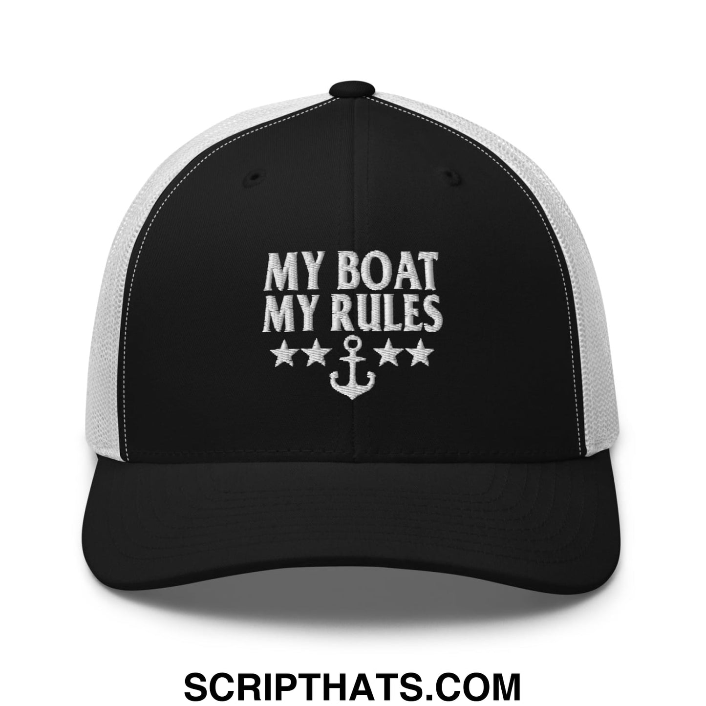 My Boat My Rules Embroidered Mesh Trucker Hat Black White