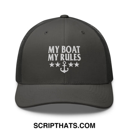 My Boat My Rules Embroidered Mesh Trucker Hat Charcoal