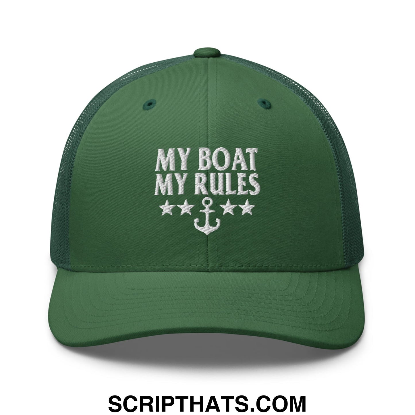 My Boat My Rules Embroidered Mesh Trucker Hat Evergreen