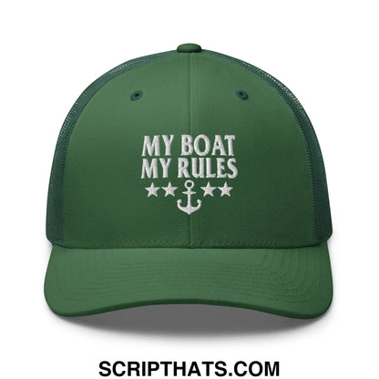 My Boat My Rules Embroidered Mesh Trucker Hat Evergreen