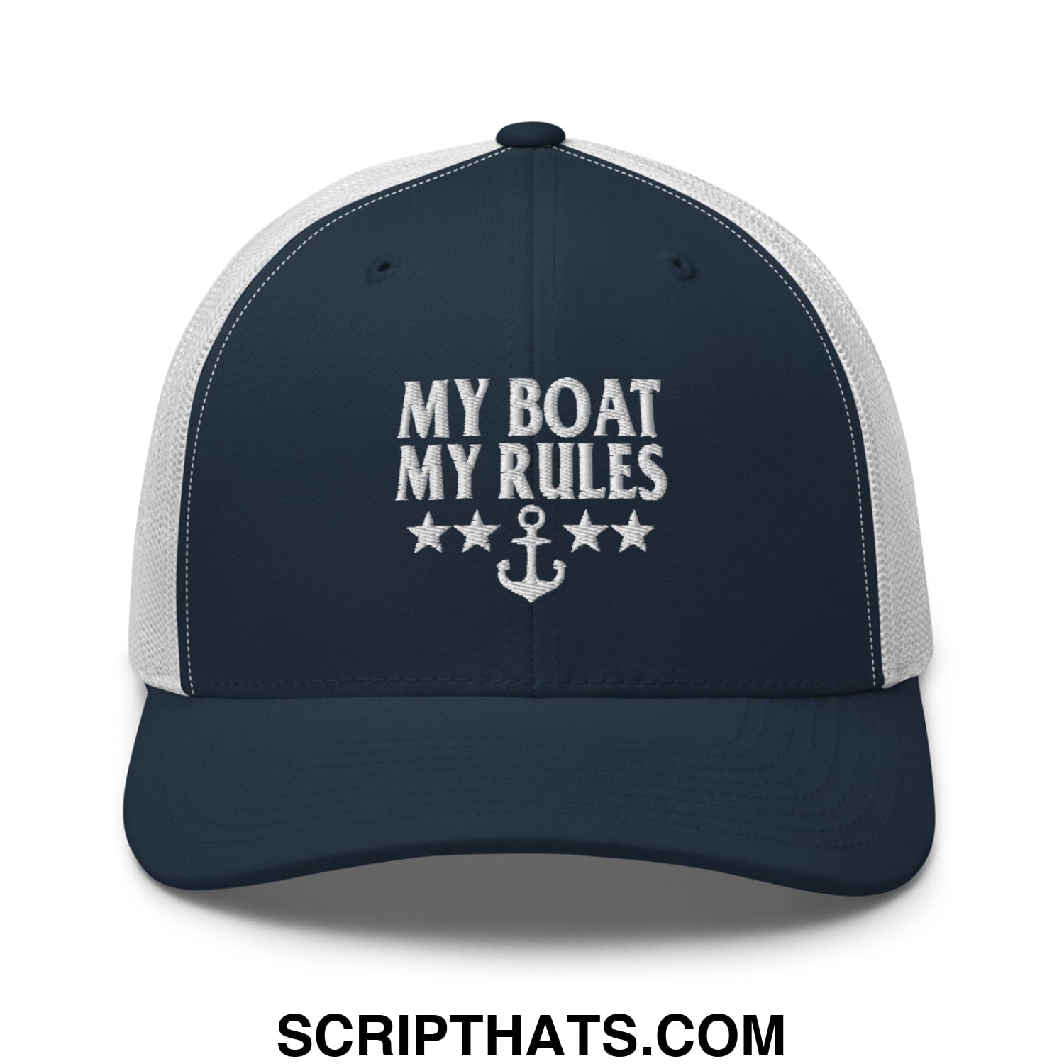 My Boat My Rules Embroidered Mesh Trucker Hat Navy White