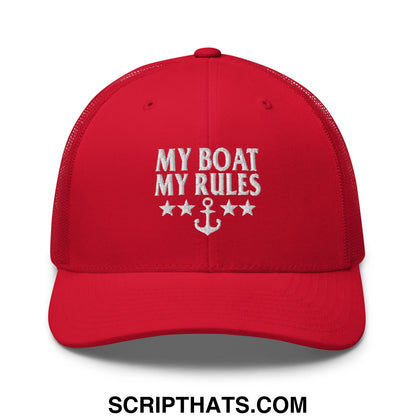 My Boat My Rules Embroidered Mesh Trucker Hat Red
