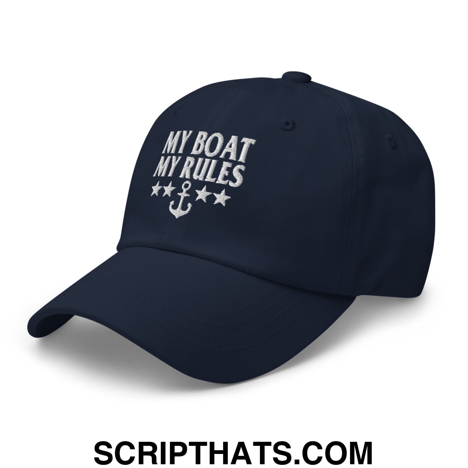 My Boat My Rules Embroidered Unstructured Dad Hat Navy
