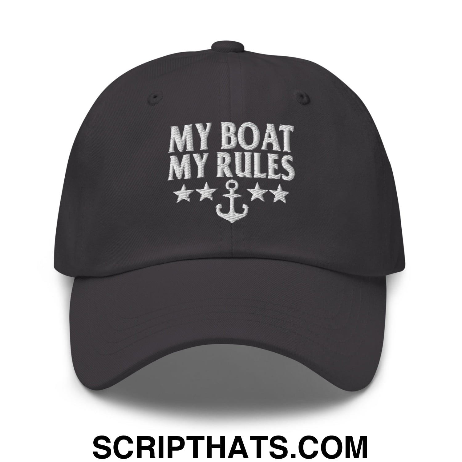 My Boat My Rules Embroidered Unstructured Dad Hat Dark Grey
