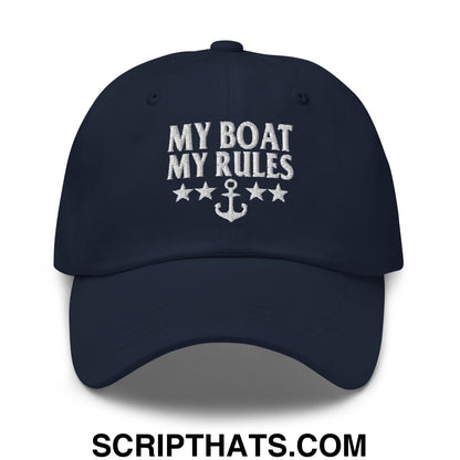 My Boat My Rules Embroidered Unstructured Dad Hat Navy