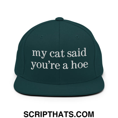my cat said you're a hoe Embroidered Flat Bill Brim Snapback Hat Spruce