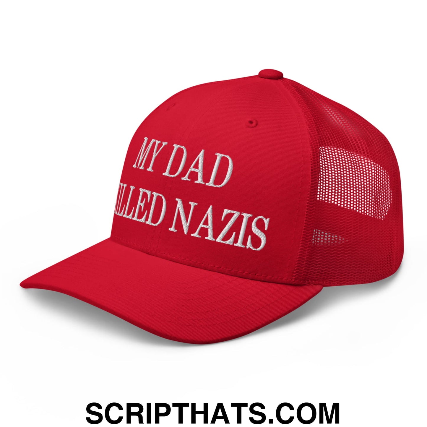 My Dad Killed Nazis Embroidered Mesh Trucker Hat Red
