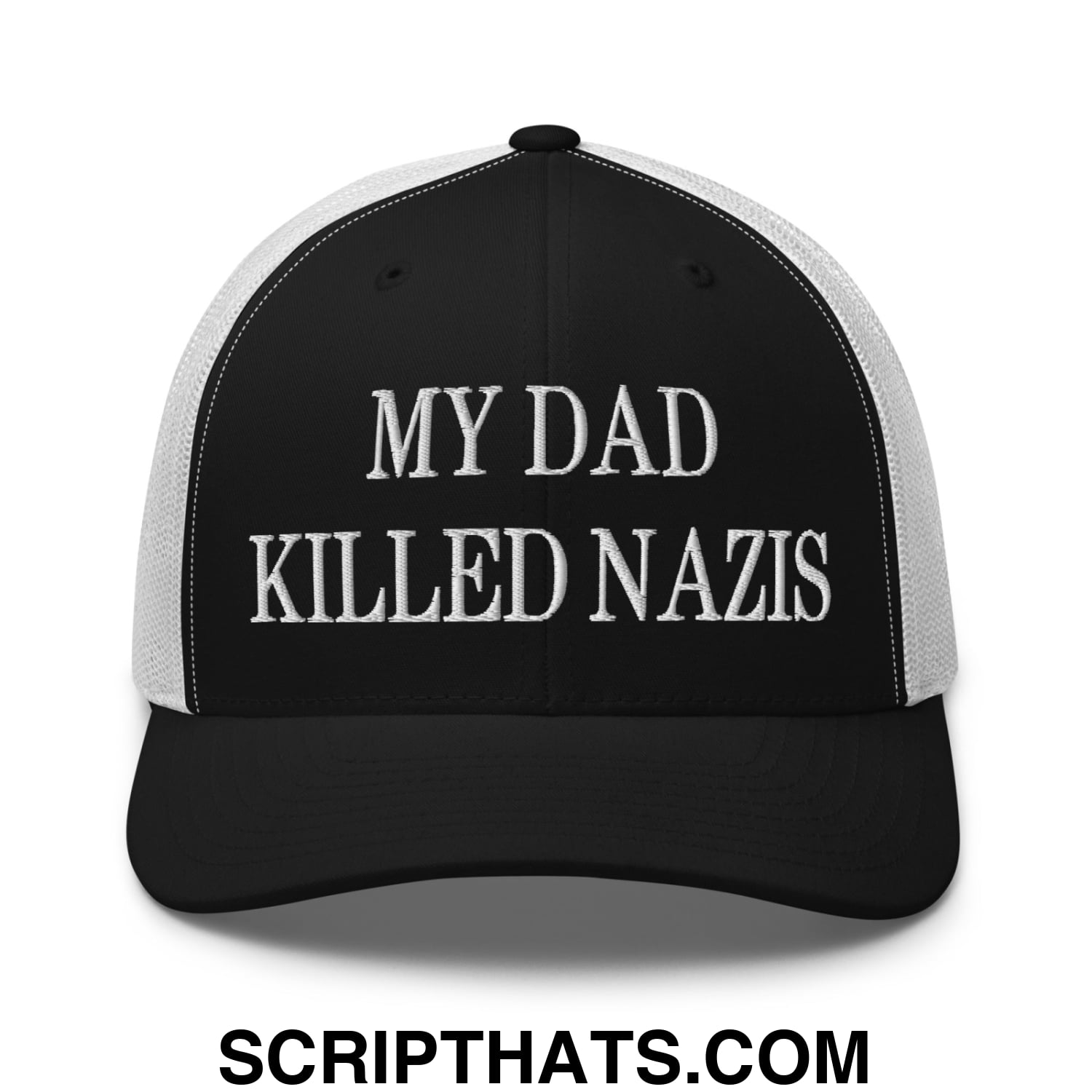 My Dad Killed Nazis Embroidered Mesh Trucker Hat Black White