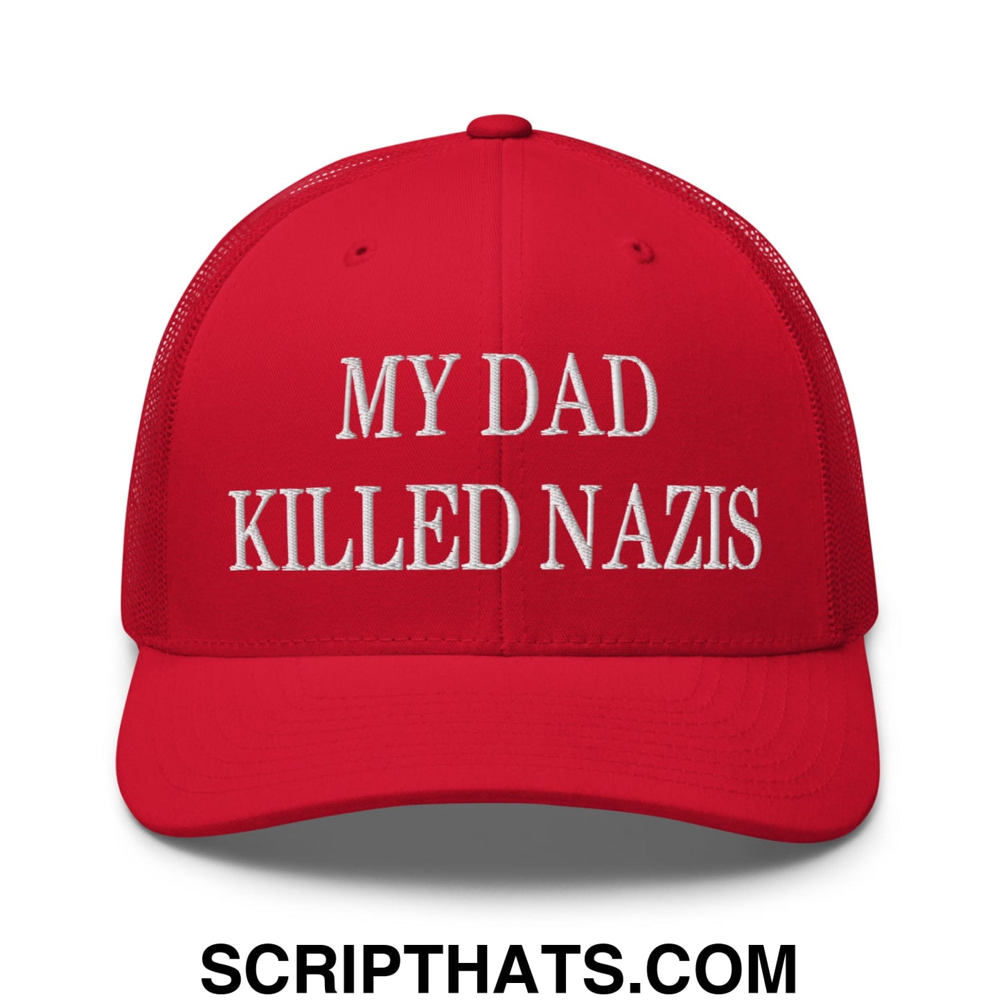 My Dad Killed Nazis Embroidered Mesh Trucker Hat Red