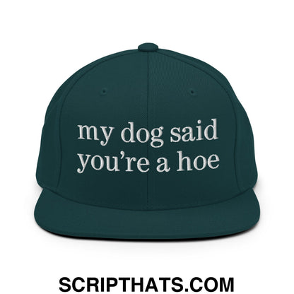 my dog said you're a hoe Embroidered Flat Bill Brim Snapback Hat Spruce