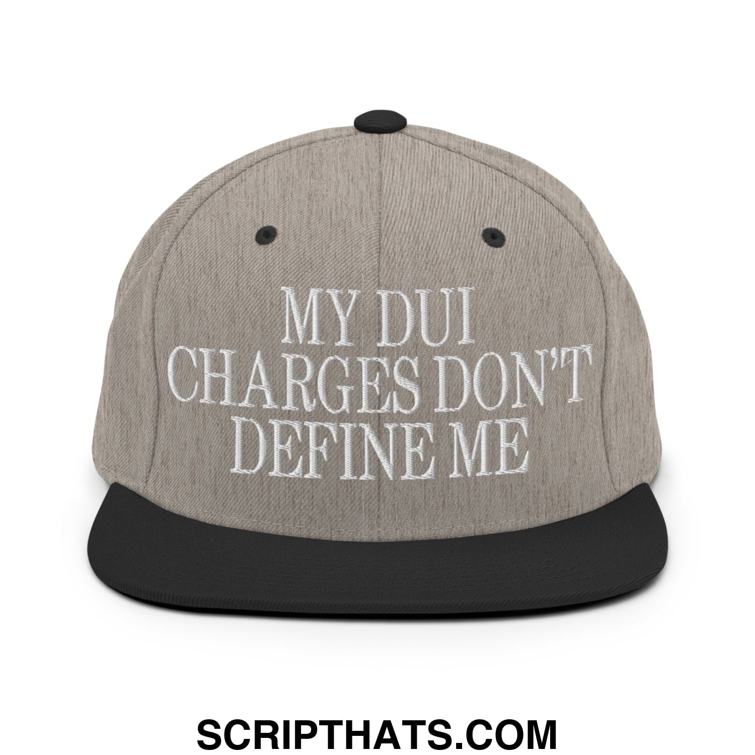 My DUI Charges Don't Define Me Embroidered Flat Bill Brim Snapback Hat Heather Black