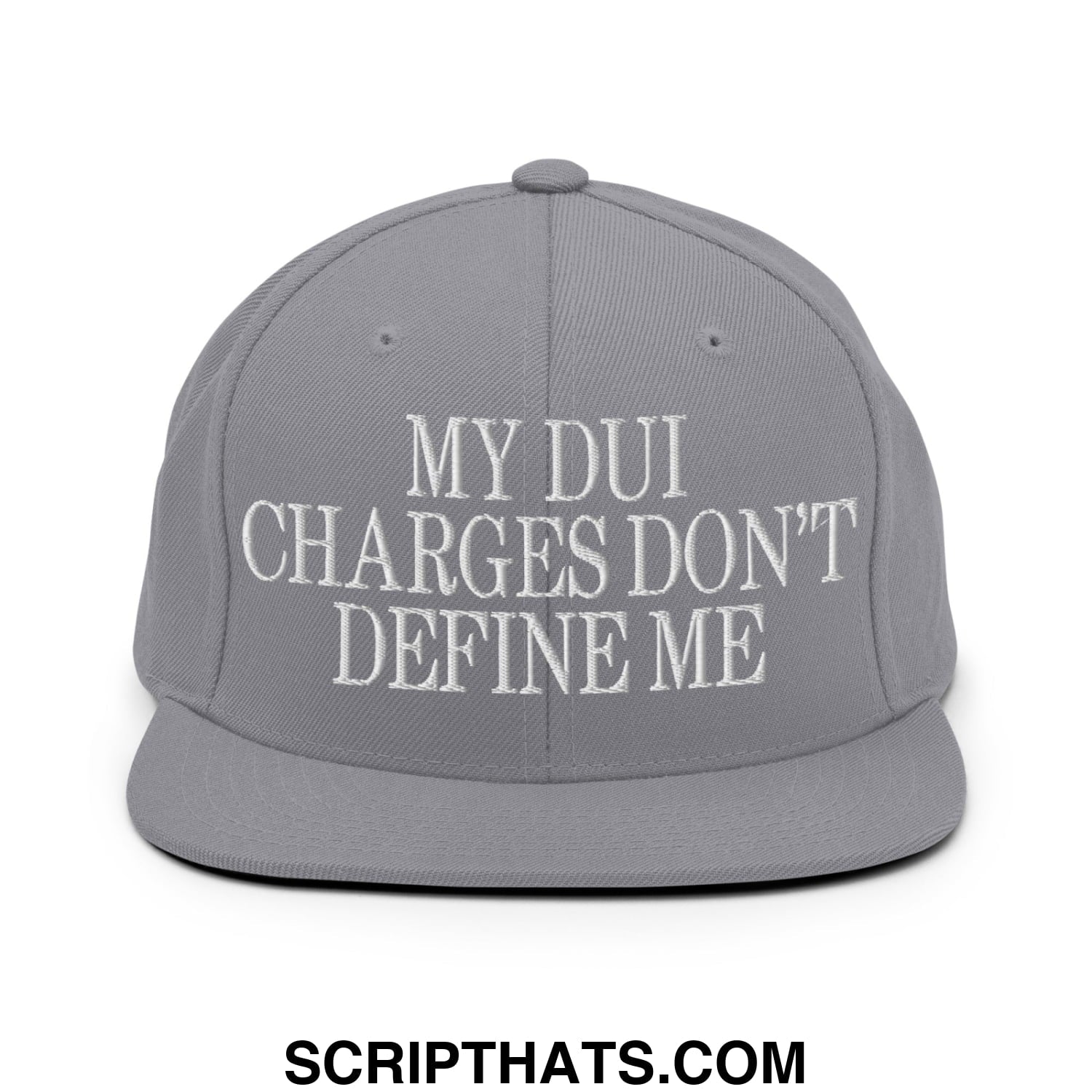 My DUI Charges Don't Define Me Embroidered Flat Bill Brim Snapback Hat Silver