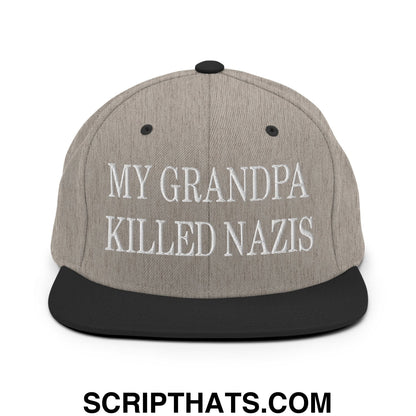 My Grandpa Killed Nazis Embroidered Flat Bill Brim Snapback Hat Heather Black