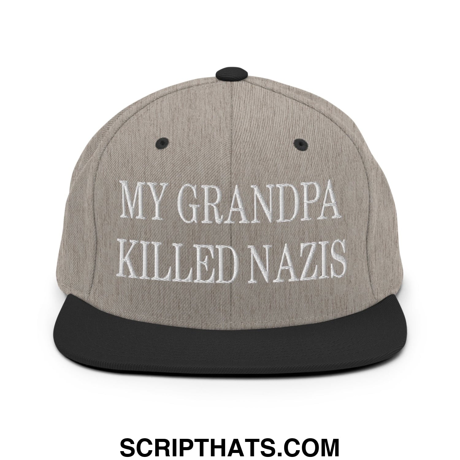 My Grandpa Killed Nazis Embroidered Flat Bill Brim Snapback Hat Heather Black