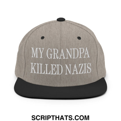 My Grandpa Killed Nazis Embroidered Flat Bill Brim Snapback Hat Heather Black