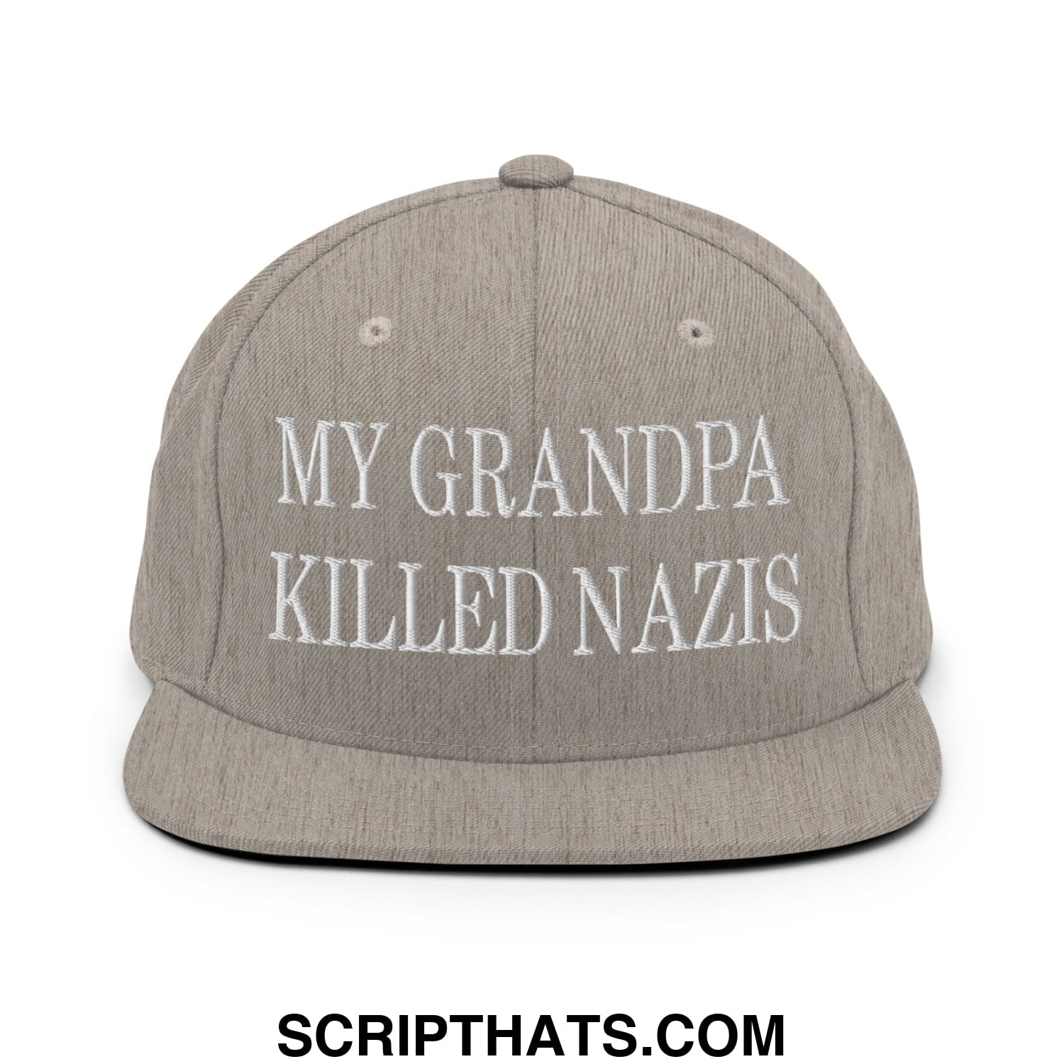 My Grandpa Killed Nazis Embroidered Flat Bill Brim Snapback Hat Heather Grey
