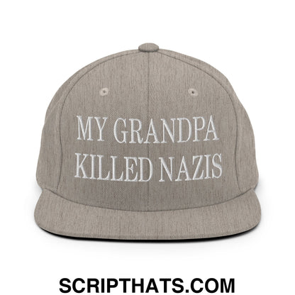 My Grandpa Killed Nazis Embroidered Flat Bill Brim Snapback Hat Heather Grey