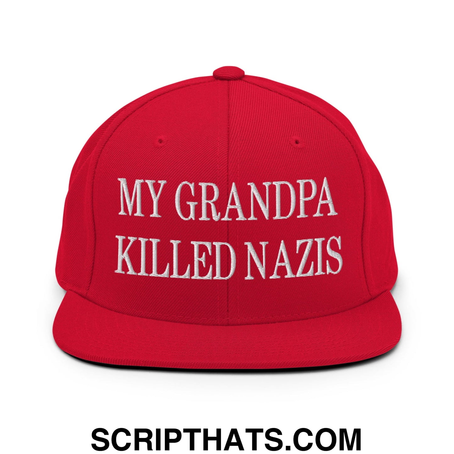 My Grandpa Killed Nazis Embroidered Flat Bill Brim Snapback Hat Red