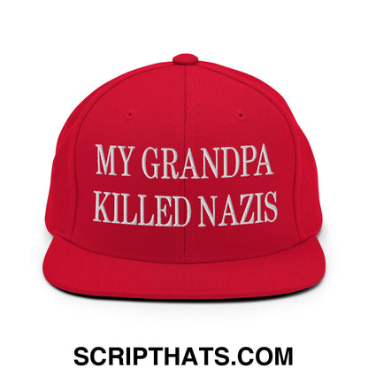 My Grandpa Killed Nazis Embroidered Flat Bill Brim Snapback Hat Red