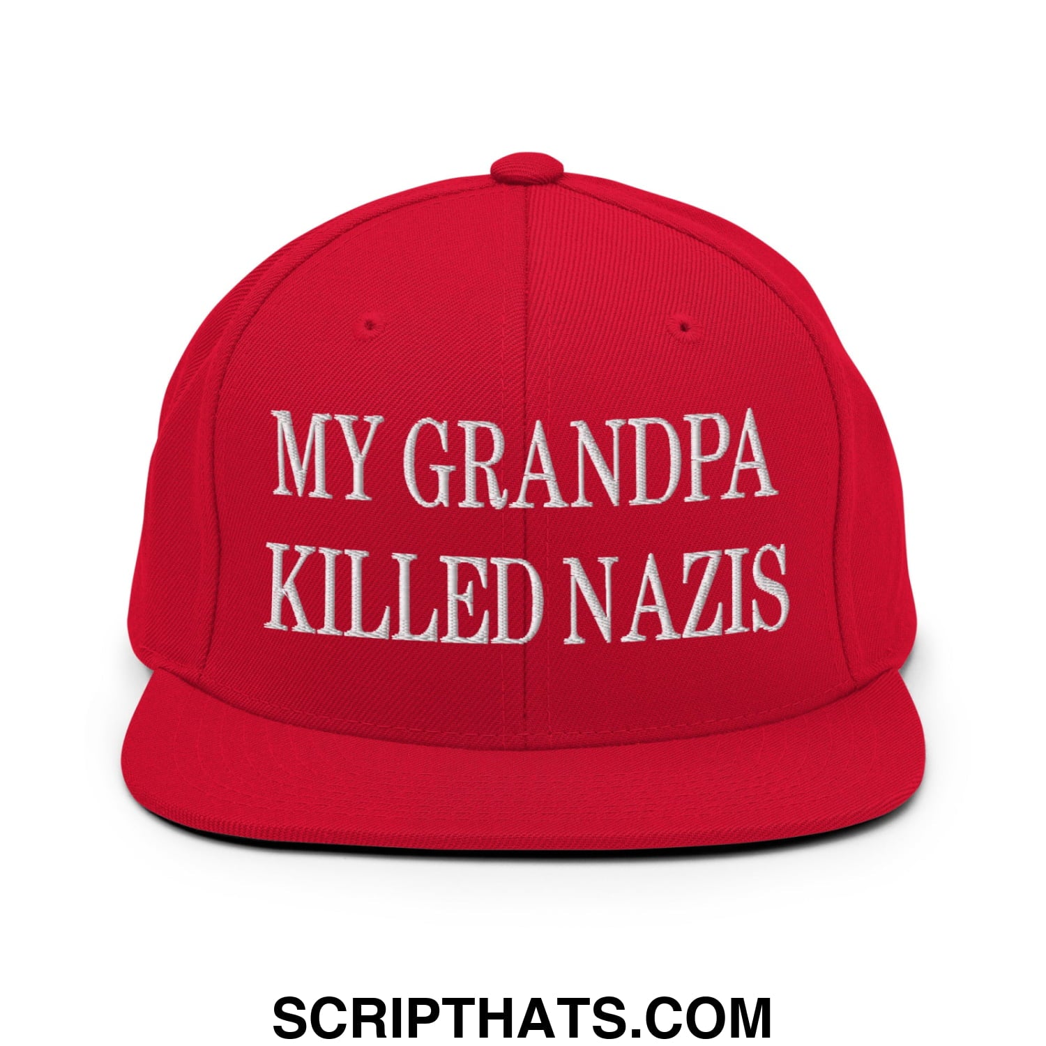 My Grandpa Killed Nazis Embroidered Flat Bill Brim Snapback Hat Red