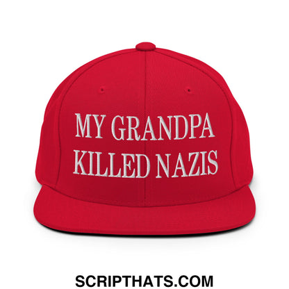 My Grandpa Killed Nazis Embroidered Flat Bill Brim Snapback Hat Red