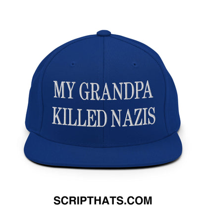 My Grandpa Killed Nazis Embroidered Flat Bill Brim Snapback Hat Royal Blue