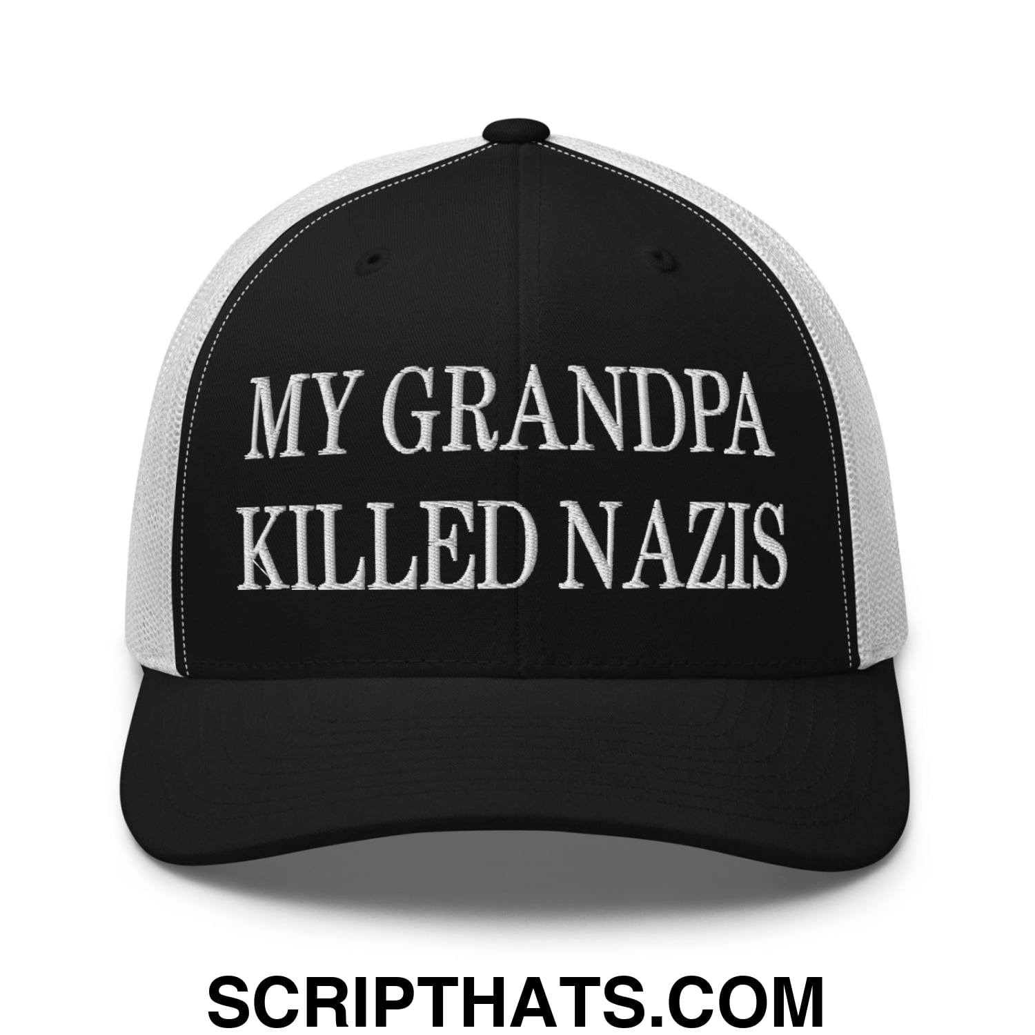 My Grandpa Killed Nazis Embroidered Mesh Trucker Hat Black White