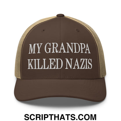 My Grandpa Killed Nazis Embroidered Mesh Trucker Hat Brown Khaki