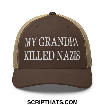 My Grandpa Killed Nazis Embroidered Mesh Trucker Hat Brown Khaki