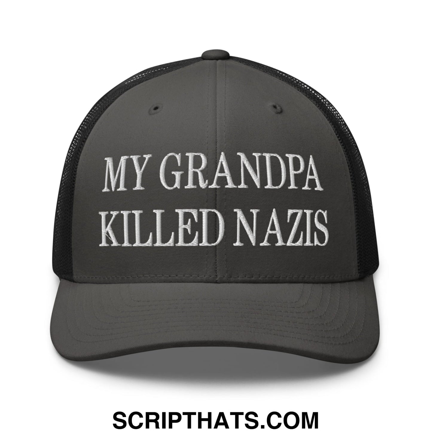 My Grandpa Killed Nazis Embroidered Mesh Trucker Hat Charcoal Black