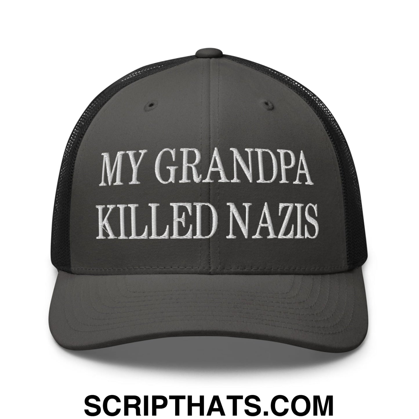 My Grandpa Killed Nazis Embroidered Mesh Trucker Hat Charcoal Black