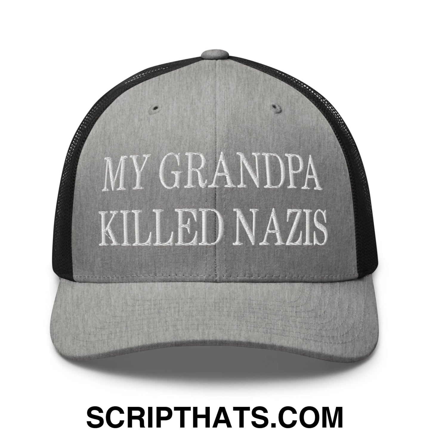 My Grandpa Killed Nazis Embroidered Mesh Trucker Hat Heather Black