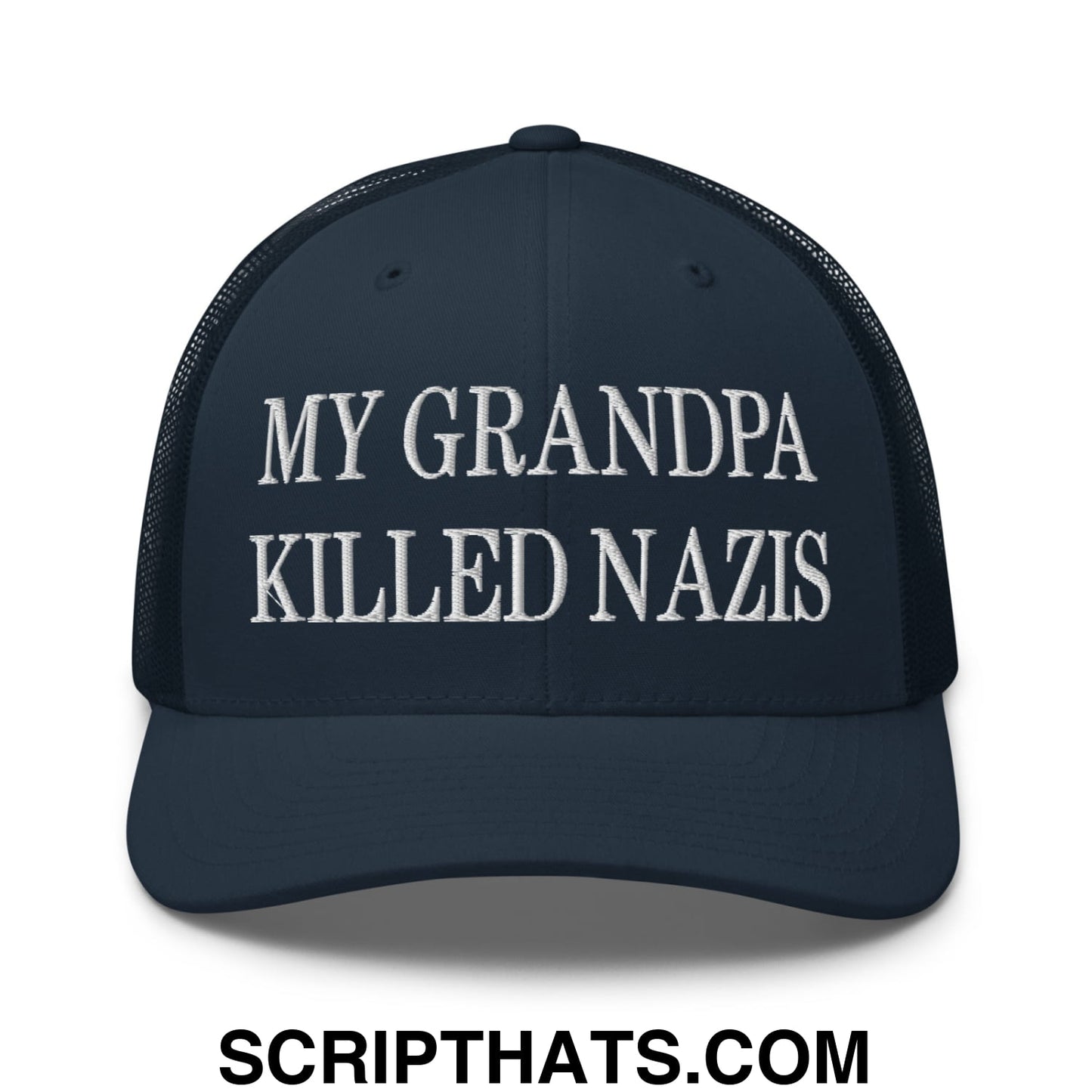 My Grandpa Killed Nazis Embroidered Mesh Trucker Hat Navy