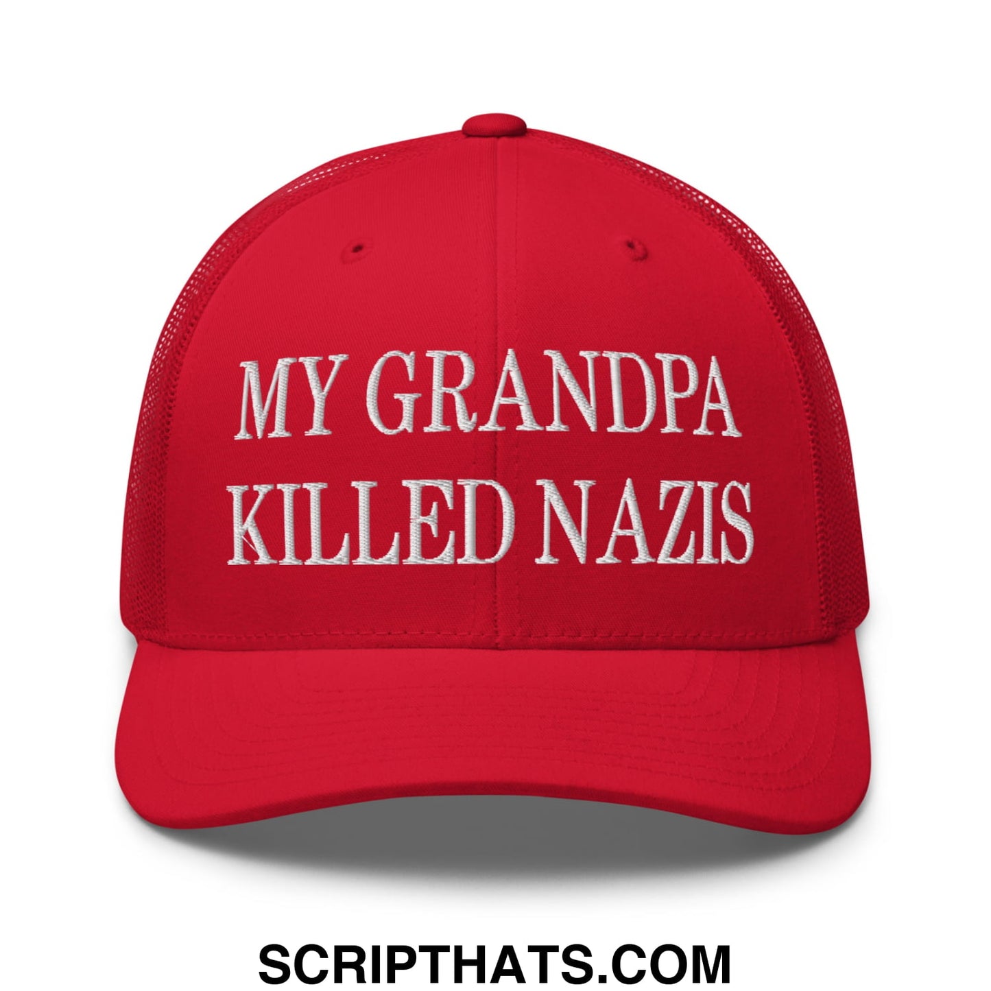My Grandpa Killed Nazis Embroidered Mesh Trucker Hat Red
