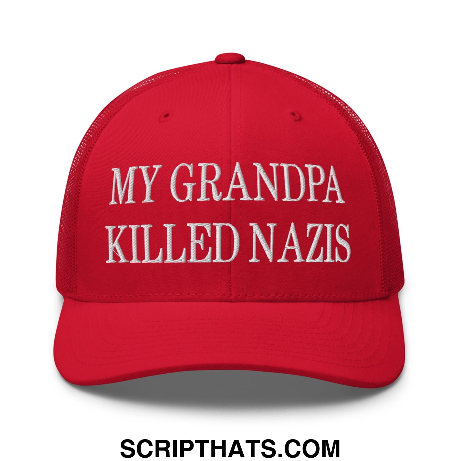 My Grandpa Killed Nazis Embroidered Mesh Trucker Hat Red