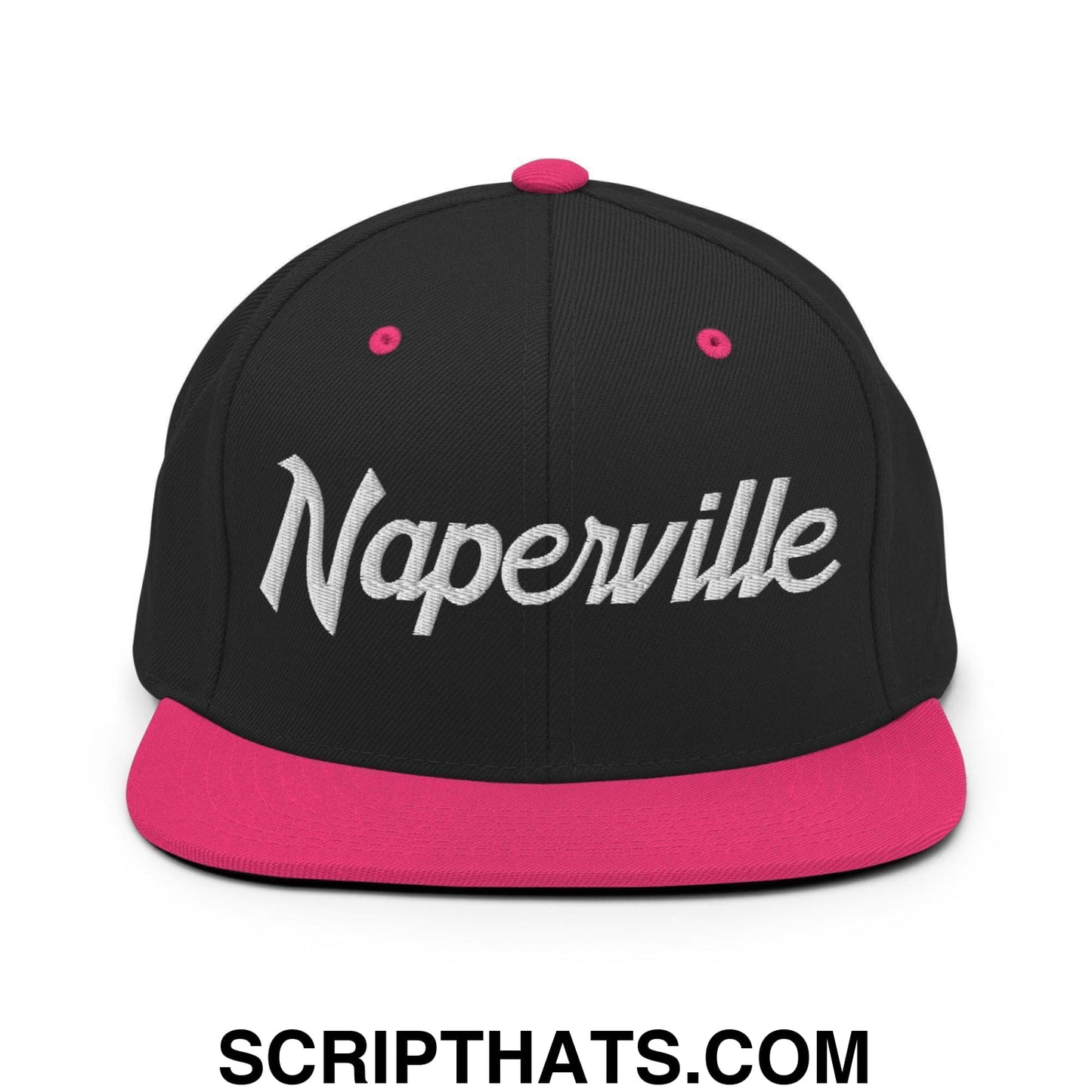 Naperville Script Snapback Hat Black Neon Pink