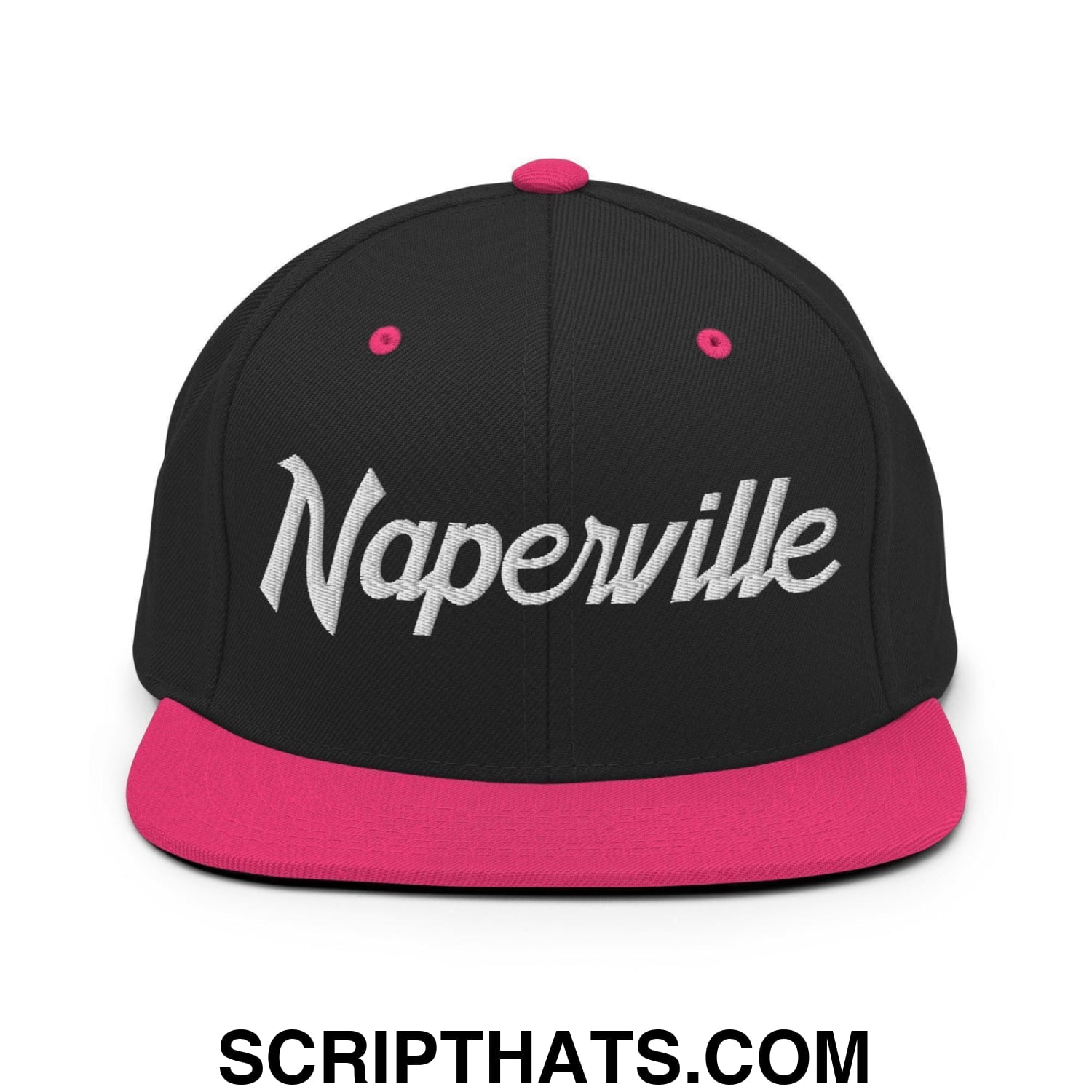 Naperville Script Snapback Hat Black Neon Pink