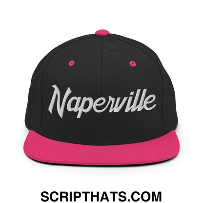 Naperville Script Snapback Hat Black Neon Pink
