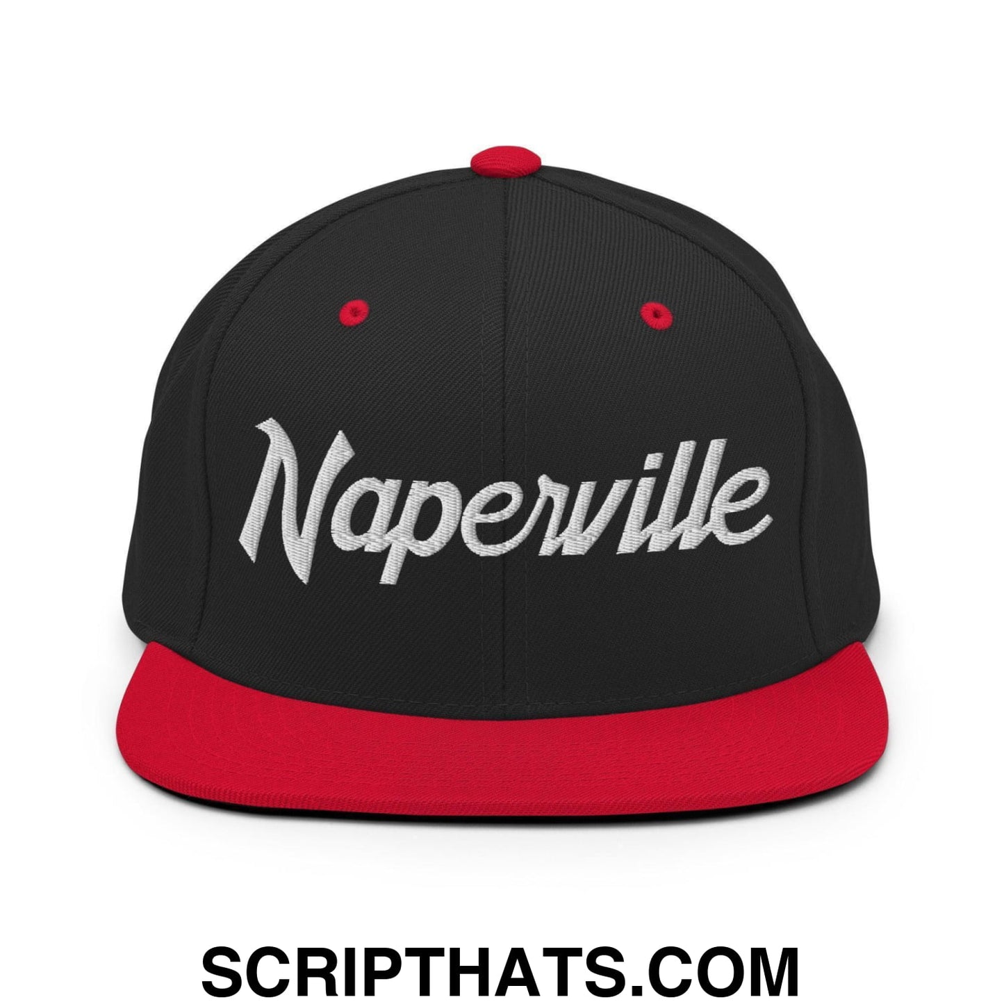 Naperville Script Snapback Hat Black Red
