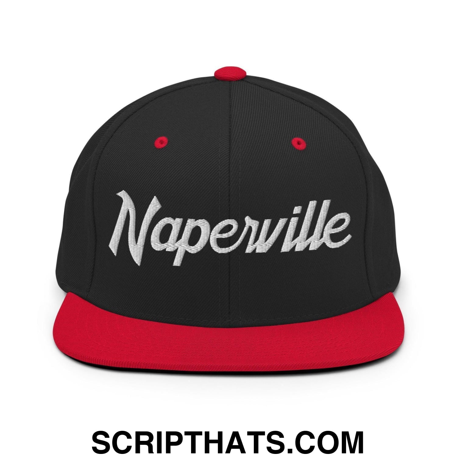 Naperville Script Snapback Hat Black Red