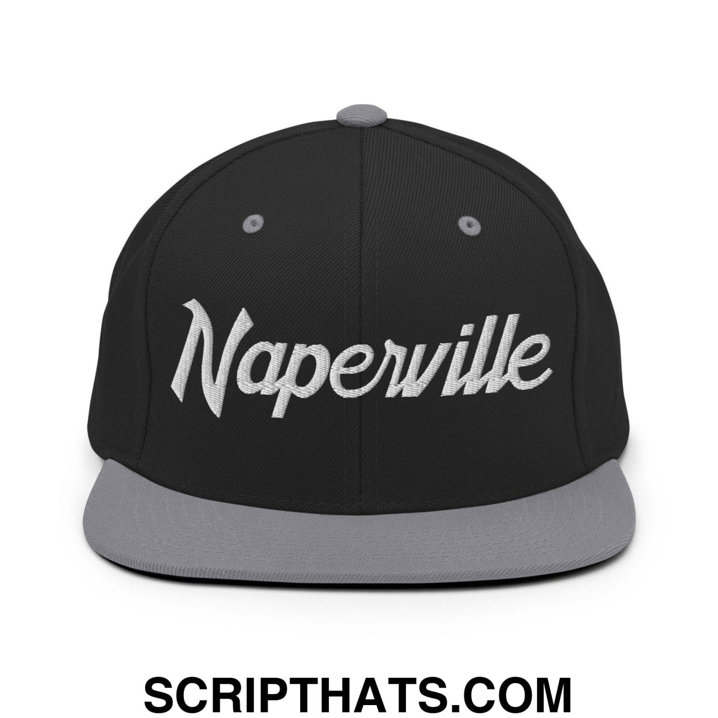 Naperville Script Snapback Hat Black Silver